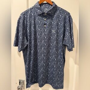Rhoback Men's Blue Patterned Polo Shirt with sea creatures. 
Size L